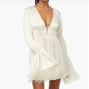 Ivory Tiered Sleeve Rhinestone Feather Mini Dress Bridal Shower/Wedding